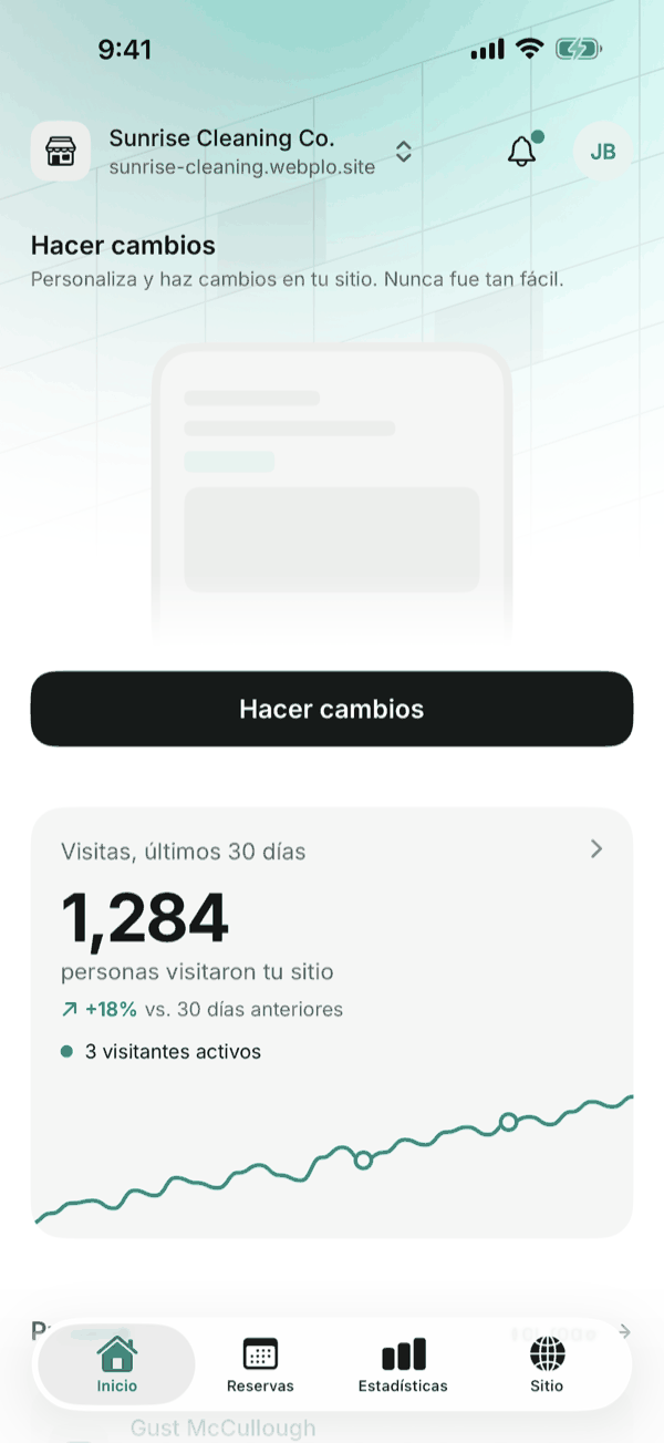 La pantalla de inicio de la app de Webplo