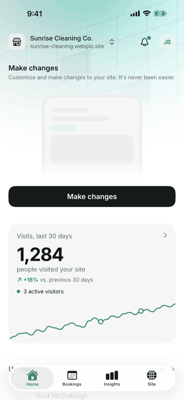 The Home screen of the Webplo app