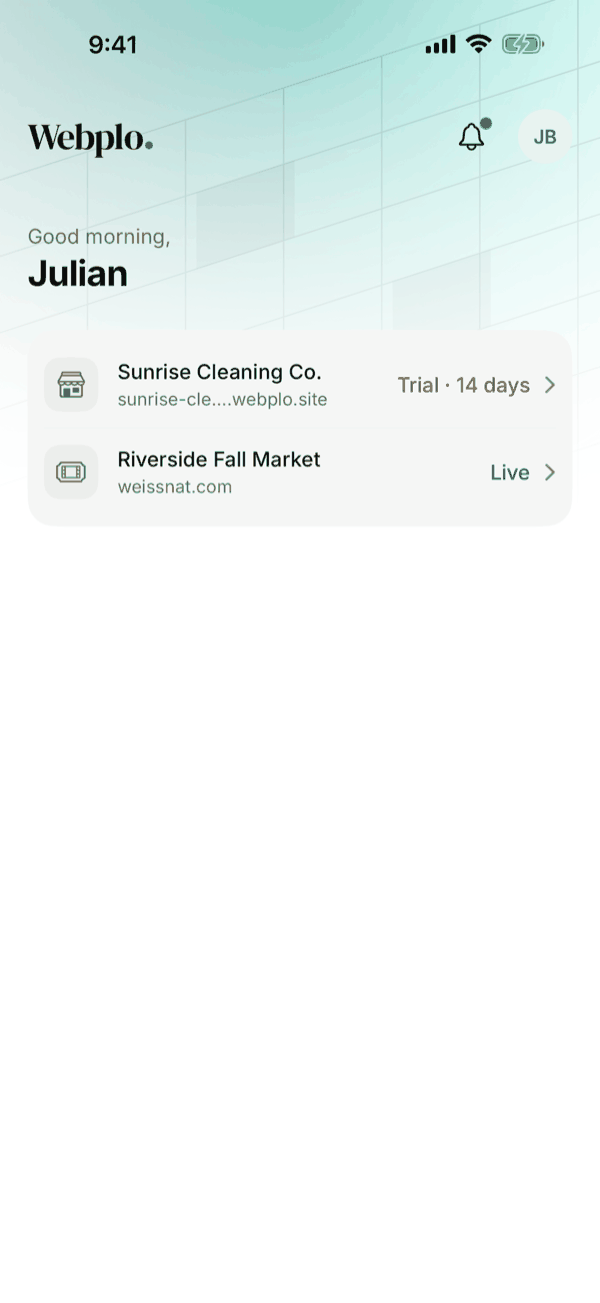 The list of sites in the Webplo app
